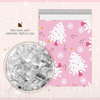 Metronic Christmas Poly Mailers 10x13" 100 Pack, Pink Christmas Tree Shipping Bags for Clothes, Cute Snowflake Shipping Envelopes Mailers Poly Bags Small Packaging Mailing Bags for Small Business