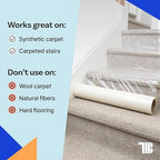 TapeManBlue Carpet Protection Film, 24 inch x 500 feet, Made in The USA, Strong and Durable Plastic Carpet Protector with Easy Unwind and Clean Removal, Clear Self-Adhesive Surface Protective Film