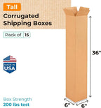 Tall Moving & Shipping Boxes 6"L x 6"W x 36"H (15-Pack) - Extra Strength 200 lb vs Regular - Corrugated Cardboard Box, Made in USA - Box for Packaging - Durable Shipping Box by IDL Packaging