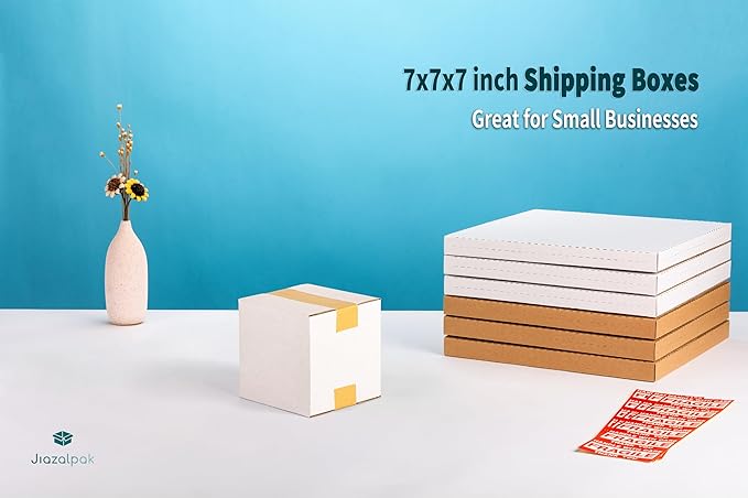 White 7x7x7 inches Shipping Boxes, Corrugated Cardboard 7x7 Box for Small Business Mailing, Packaging and Storing, 25 Pack