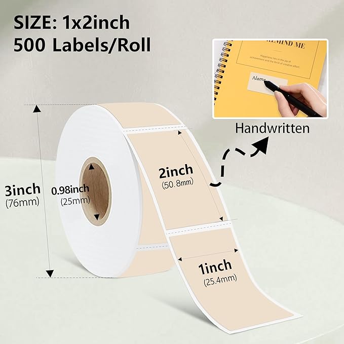 1x2 inch Label Stickers Roll for Thermal Printer 500PCS Colored Removable Freezer Labels Waterproof Blank Sticker Labels to Write on for Food Containers and Jars, Light Brown
