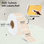 1x2 inch Label Stickers Roll for Thermal Printer 500PCS Colored Removable Freezer Labels Waterproof Blank Sticker Labels to Write on for Food Containers and Jars, Light Brown