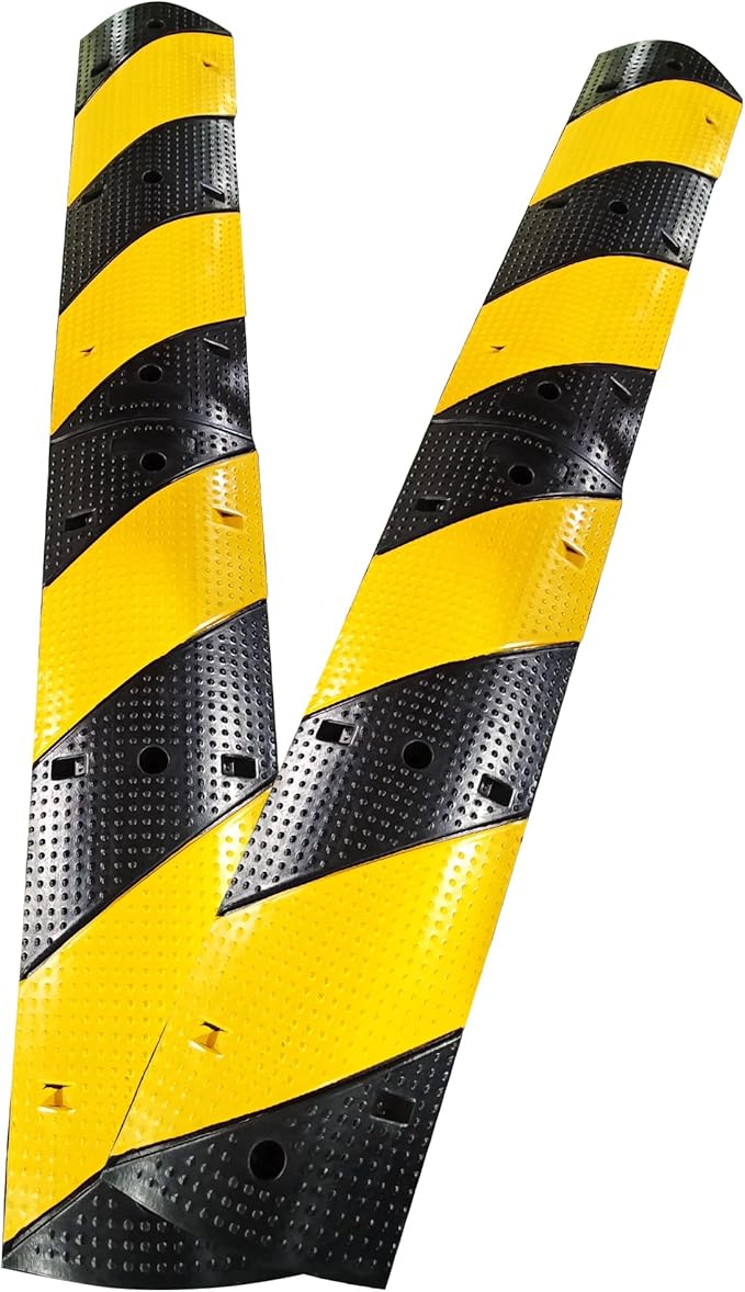 2 Pack 6 ft Speed Bumps - Heavy-Duty Rubber Construction, Dual Channel Floor Cord Cover, High Visibility Design, Non-Slip Surface, Easy Installation and Modular Design