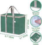 VENO 2 Pack Cooler Bag and Insulated Grocery Bags for Food Delivery, Collapsible Cooler, Reusable Shopping Bags for Groceries with Zipper, Foldable, Heavy-Duty, Stands Upright (Green, 2 Pack)