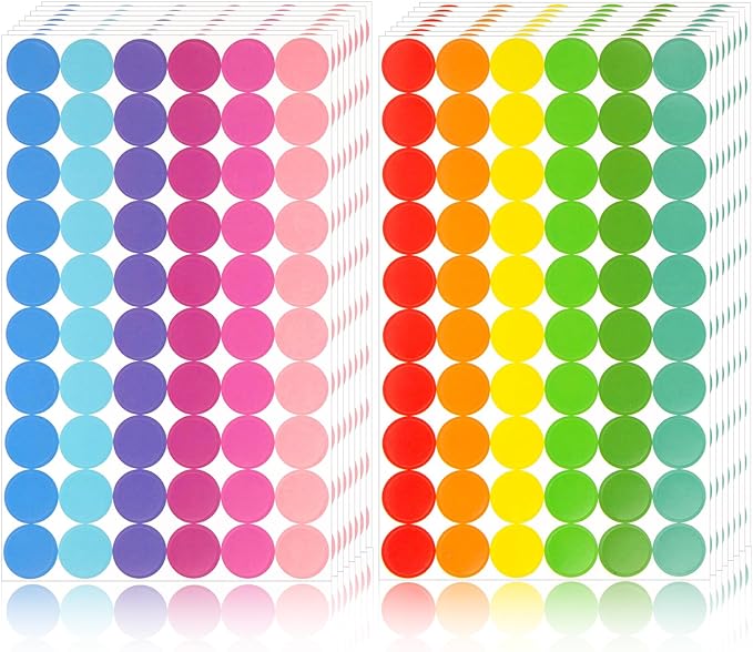 SallyFashion 1440PCS 3/4 inch Colored Round Coding Dot Labels, 8 Color Polka Circle Label Stickers for Toddler Student Classroom, Garage Sales, Papers