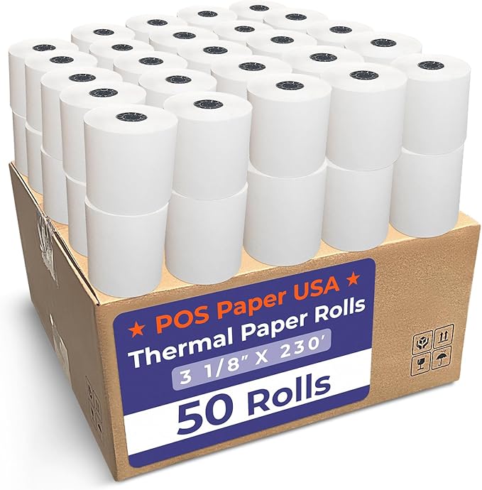 3 1/8" x 230' Thermal Receipt Paper (50 Rolls/Case) - BPA Free