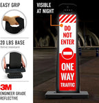 Do Not Enter One Way Traffic Vertical Panel Sign Kit, Double Sided 3M Engineer Grade Reflective, with 20 lbs Black Portable Rubber Base, Impact Resistant Plastic Frame