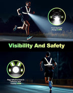 Running Lights for Runners, 500 Lumens Running Light with 45° Adjustable Tilt, 360° Reflective Vest & IPX4 Waterproof Rechargeable Safety Light Up Gear for Night Walking/Cycling/Jogging/Hiking