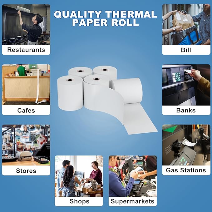 3 1/8 x 230ft Thermal Paper 32 Rolls - 80mm Receipt Cash Register Paper, Fits Credit Card POS Square Terminal Printer - Fits Star Micronics TSP100 TSP143 Epson