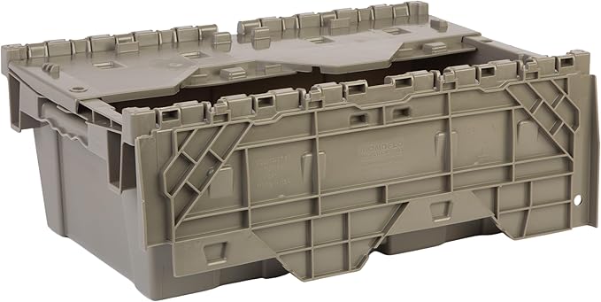 Hudson Exchange 19.6 x 11.6 x 7.3” (3.7 Gallon, 5 Pack) Storage Tote Distribution Container with Hinged Attached Lid, Gray/Brown