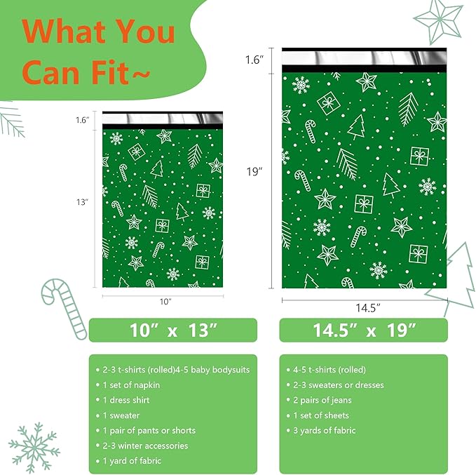 Poly Mailers 14.5x19 Inch 50 Pcs - Christmas printed Shipping Bags, 2.4mil Thickness, Waterproof and Tear Resistant Mailing Envelopes, Self-Sealing Packaging Bags for Small Business