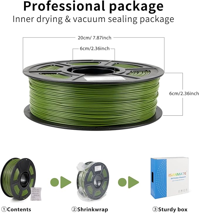 iSANMATE ASA Filament 1.75mm Army Green 1KG, UV & Weather Resistant 3D Printer Filament Perfect for Outdoor Functional Parts, Dimensional Accuracy +/- 0.02mm, 1kg Spool (2.2lbs)