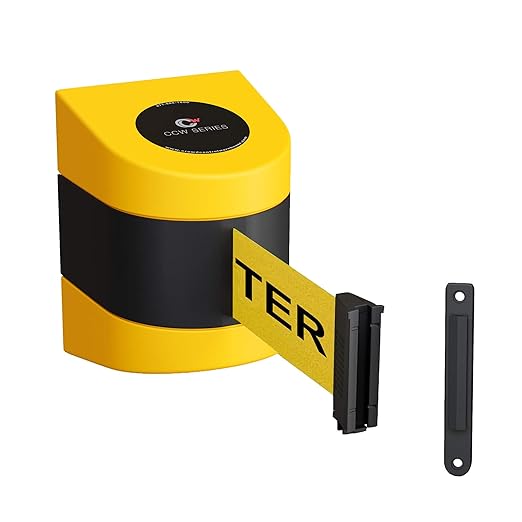 Crowd Control Warehouse CCW-05-022-01481 Series WMB-220 Wall Mounted Retractable Belt Barrier with Yellow ABS Case, Yellow "Caution - DO NOT Enter" Black Letters Belt, 15' Belt Length
