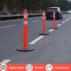 Reflective Rubber Base Traffic Delineator Post - Heavy-Duty Safety Bollards for Parking Lot Markers, Road Construction, Driveway Warning - with Reflective Strips (3 Pack - 45 Inch)