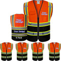 Custom Safety Vest with Logo Pockets High Visibility Reflective Vests Construction Security Workwear