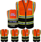 Custom Safety Vest with Logo Pockets High Visibility Reflective Vests Construction Security Workwear