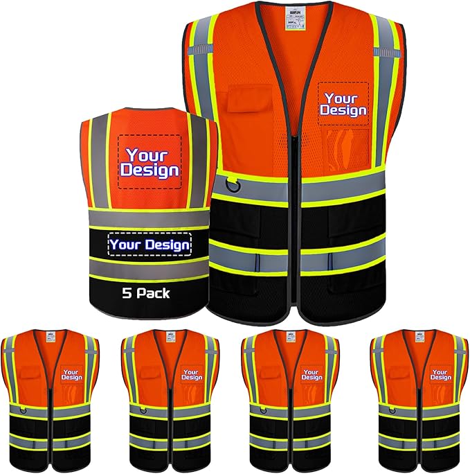 Custom Safety Vest with Logo Pockets High Visibility Reflective Vests Construction Security Workwear