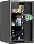 BlackSmith Large Biometric Safe 2.7 Cub Home Security Safe with Keys Keypad Lock Wall Mount Lock Box Secure Money Jewelry Valuables with Removable Shelves LED Light, Black