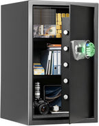 BlackSmith Large Biometric Safe 2.7 Cub Home Security Safe with Keys Keypad Lock Wall Mount Lock Box Secure Money Jewelry Valuables with Removable Shelves LED Light, Black