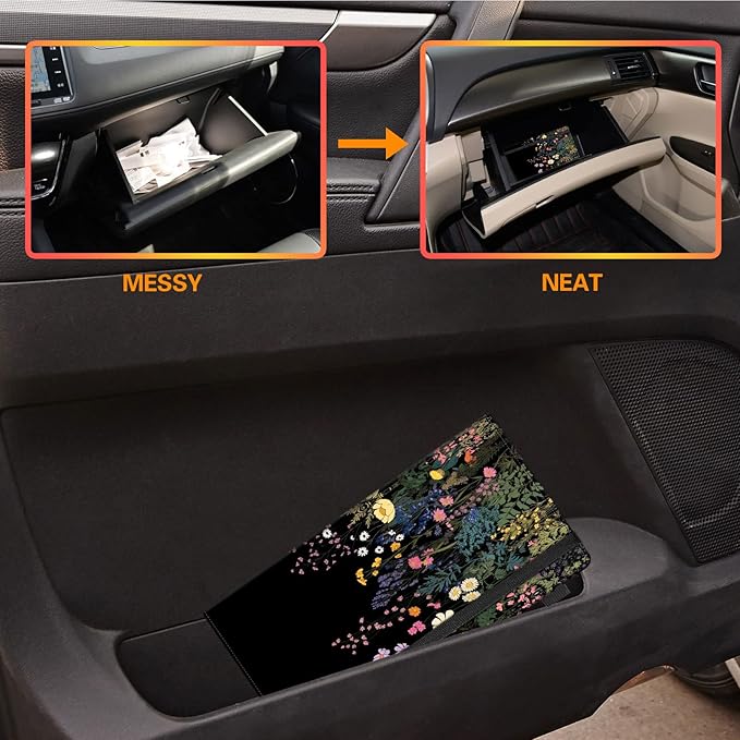 Car Registration and Insurance Holder,Leather Vehicle Glove Box Organizer Wallet for Document,Perfect for any Car,Truck,Motorcycle,Driver License,Trailer or Boat,Men & Women,Midnight Flowers