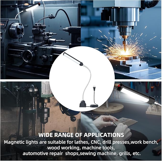 24W LED Work Light, 2400Lumen FlexibleGooseneck Work Light with Screw FixationBase,Industrial Lighting for Lathe CNC MillingDrill Press Sewing Machine,Durable WorkshopLamp for Garage & Factory