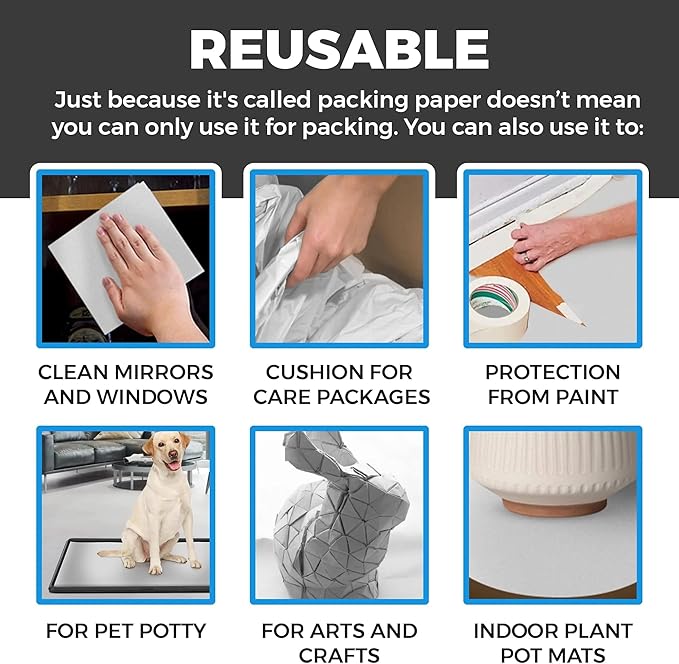 Bryco Goods Newsprint Packing Paper Sheets for Moving - 1.5lb - 50 Sheets of Newspaper Paper - Wrapping and Protecting Fragile Items, Box Filler, Shipping Supplies - 27" x 17" - Made in the USA