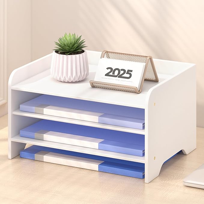 Bamboo Desk Organizer Mail Holder Countertop Letter Tray File Organizer for Desk Letter Sorter Paper File Storage for School Home Office Supplies