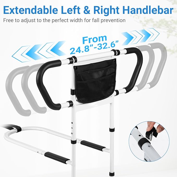 Klvied Bed Rails for Elderly Adults Safety, Bed Side Rails with Non-Slip Handles, Adjustable Bed Cane with Motion Light and Storage Bag, Fit King, Queen, Full, Twin