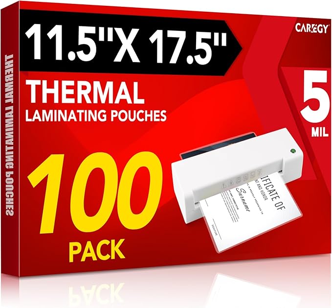 CAREGY 100 Pack Laminating Sheets, Hold 11 x 17 Inch Sheet, 5 Mil Clear Thermal Laminating Pouches 11.5 x 17.5 Inch Lamination Sheet Paper for Laminator, Round Corner
