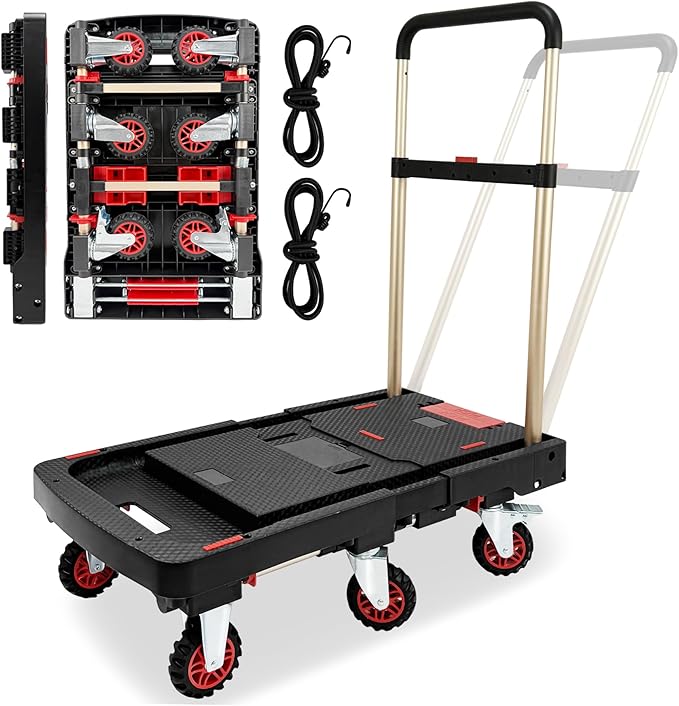 Heavy Duty 500lbs Capacity Hand Truck Collapsible Cart w/Brake Wheel, Retractable Platform & Handle,Sponge Grip,Portable Dolly Cart for Luggage,Camping,Delivery & Storage