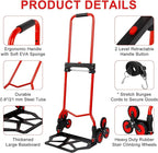 Foldable 6-Wheel Stair Climbing Dolly - 180Lbs Capacity, Telescopic Handle & Bungee Cord - Portable Hand Truck for Stairs, Moving & Deliveries