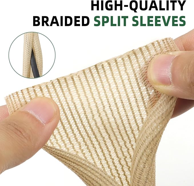 Split Wire Loom Tubing, Cable Protector Sleeve, Braided Cable Management for TV/Computer/Home Theater/Engine Bay, Cord Protectors from Pets No Chew (Wood Color, 1/8"-10ft)