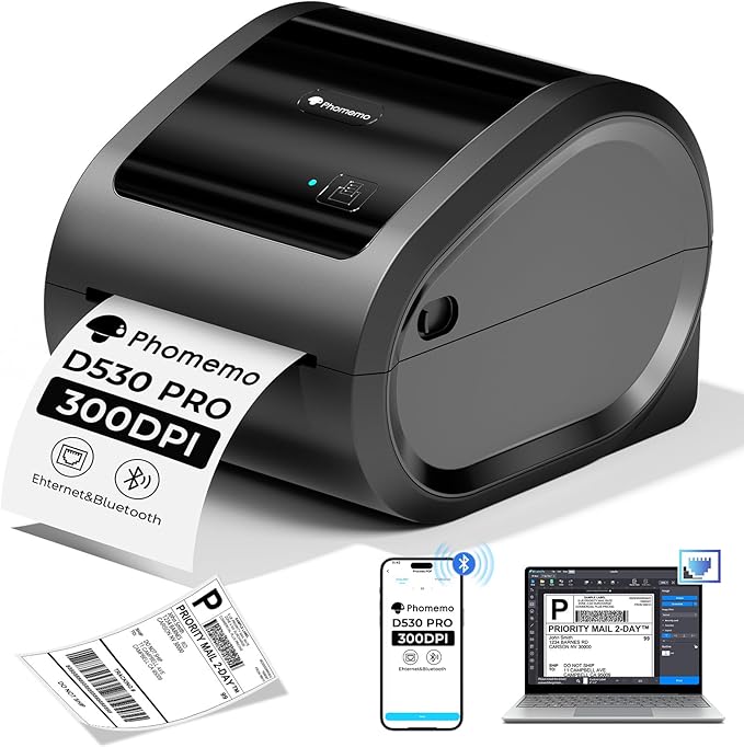 Phomemo Ethernet Thermal Label Printer 4x6, Bluetooth Shipping label printer for Small Business, Home, Office, 300DPI Wireless Thermal Printers Support Ethernet/Bluetooth/USB, Amazon, Ebay, Etsy, USPS