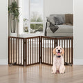 Dog Gates for Doorways, Freestanding Dog Gate Indoor, Foldable Pet Gates for Doorways Bedroom, Puppy Gate with Metal Support Feet, Room Divider 4 Panels (Dark Walnut)