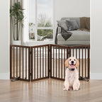 Dog Gates for Doorways, Freestanding Dog Gate Indoor, Foldable Pet Gates for Doorways Bedroom, Puppy Gate with Metal Support Feet, Room Divider 4 Panels (Dark Walnut)