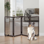 Dog Gates for Doorways, Tall Dog Gate Indoor, Foldable Pet Gates for Doorways Bedroom, Freestanding Puppy Gate with Metal Support Feet, Room Divider, 4 Panels (Brown)