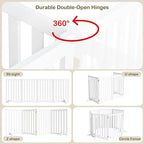 30" Height Tall Freestanding Pet Gate, Solid Wood Folding Safety Fence Wooden Dog Gate with 2 PCs Support Feet Ideal for Stairs, Doorways, Halls, Kitchens, Heavy Duty Gates, 4 Panels, White