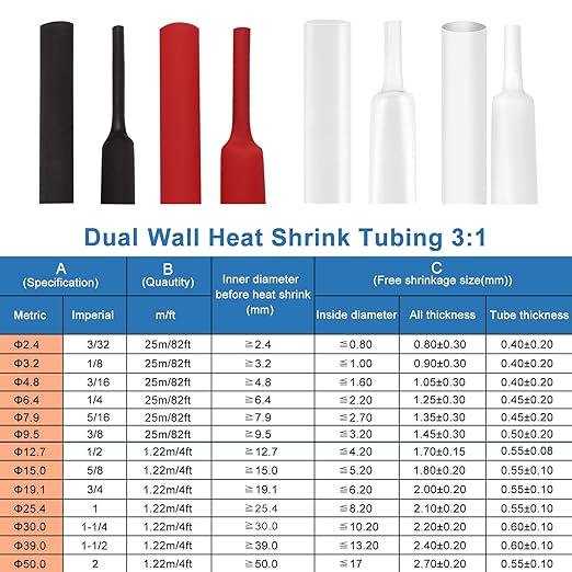 XHF 5/16 Inch(8mm) 82 Ft XHF 3:1 Waterproof Heat Shrink Tubing Roll Marine Grade Adhesive Lined Heat Shrink Tube, Insulation Sealing Oil-Proof Wear-Resistant Black