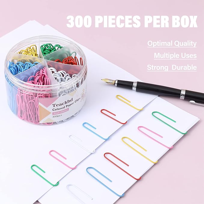 300 Pcs Colored Paper Clips, 2 Inch Assorted Color Paperclips, Large Vibrant Metal Paper Clips for Office, School, Home, Craft Projects - Organize Documents, Notes, Artworks