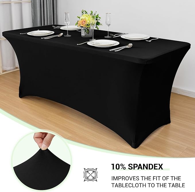 Obstal 10 Pack Stretch Spandex Table Covers for 6 Foot Tables - 6 FT Rectangular Fitted Tablecloth Protector for Outdoor Wedding Banquet Birthday Party (Black, 72L x 30W x 30H Inches)