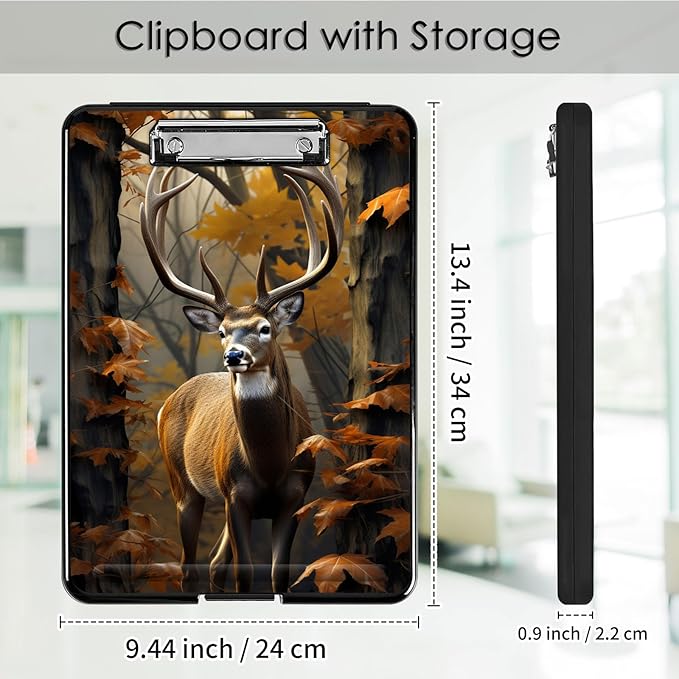 Clipboard with Storage,Office Supplies Nursing Clipboards Folder with Pen Holder Plastic Foldable Clip Board with Storage for Nurse Teacher,Camouflage Forest Deer