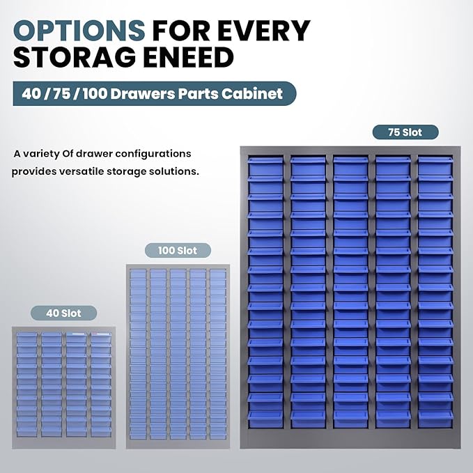 Part Cabinet with 75 Drawers, Shelves & Label Stickers - Bolt and Nut Organizer Bolt Bin Cabinets, Stainless Steel Tool Storage Cabinet for Hardware Organization Small Items and Parts (75 Drawers)