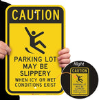 SmartSign-K-2855-EG "Caution - Parking Lot Slippery When Icy Or Wet" Sign | 12" x 18" 3M Engineer Grade Reflective Aluminum