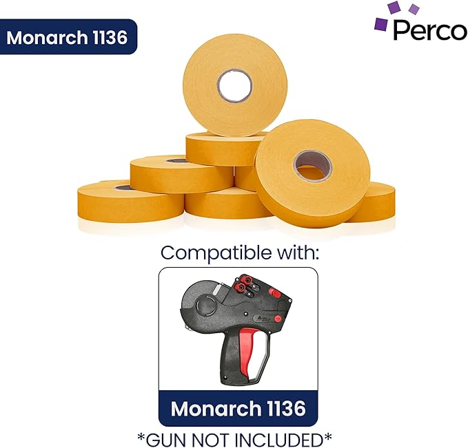 Perco Florescent Orange Pricing Labels for Monarch 1136 Price Gun - 8 Rolls, 14,000 Pricemarking Labels - with Bonus Ink Roll