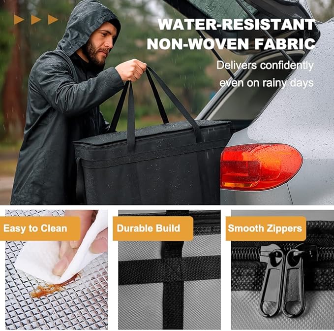 XXXL Insulated Food Delivery Bag - Reusable Thermal Cooler Grocery Bags for Catering & Delivery, Pizza Carrier for Events, Large Capacity Bag Keeps Food Hot/Cold for Shopping, Commercial (with Base)