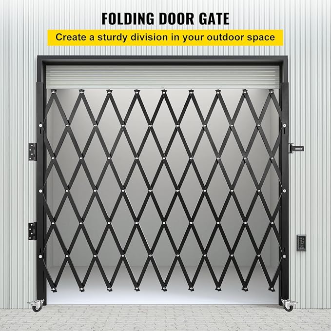 VEVOR Folding Security Door, 87" H x 85" W Accordion Gate, Steel Scissor Gate with Padlock
