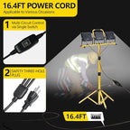 32000LM LED Work Light with Tripod, 3x100W 3-Head Floodlight, Plug-in 120V, 3 CCT 3000K/5000K/6500K, 360° Adjustable, IP66, 43.7-65.4 in, 16.4 ft Cord, Portable Telescoping Stand for Jobsite/Workshop