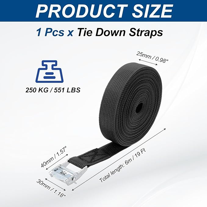 PATIKIL Lashing Straps 1" x 20 Ft, Tie Down Strap Cam Buckle Adjustable Ratchet Straps 551 lbs for Cargo Trucks Motorcycle Luggage, Black