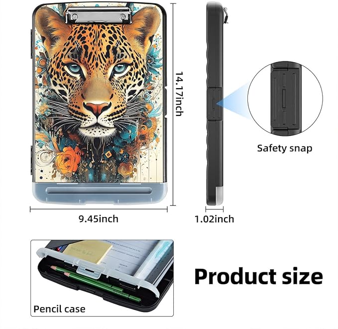 Clipboard with Storage Box & Pen Holder,Heavy Duty Clip Boards 8.5x11 for Nursing,High Capacity,School & Office Supplies,Leopard Floral