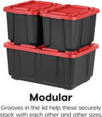 IRIS USA 4-Pack 12 Gallon Storage Bins with Lids |Made in USA| Heavy Duty Plastic Tote Containers for Truckbed Tool Box Organization, Large - Red